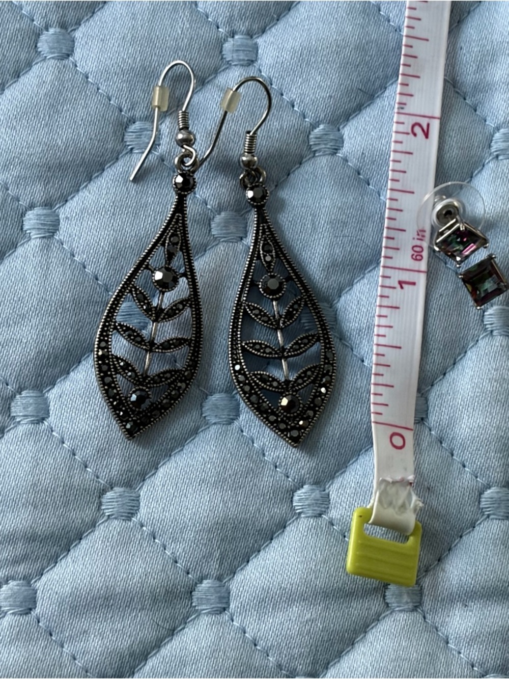 Filigree Marcasite Leaf Drop Earrings and Princess Cut Mystic Topaz studs